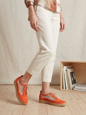 Sneakers Vibrant Orange Suede Mesh Lace-Up by Beautifeel